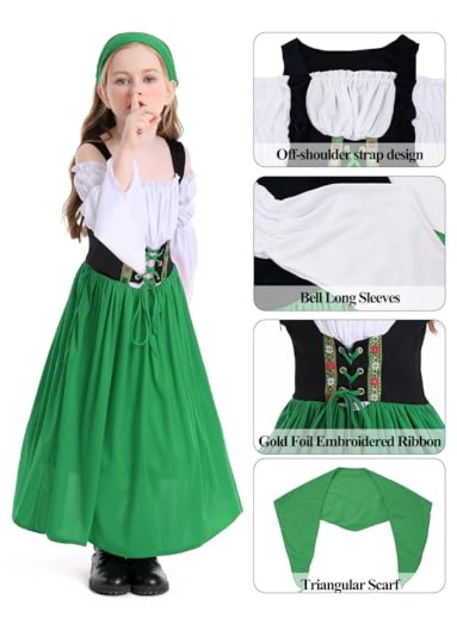 نيبمينينت Renaissance Medieval Princess Costume Dress for Girls | Victorian Bell Sleeve Off-Shoulder Gown with Headband | Fancy Dress-Up for Halloween, Cosplay, Themed Parties (Ages 4-16 Years) - Image 5